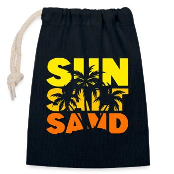 Soleil, sel, sable - vacances à la mer - Sac cadeau en coton avec cordon (14 x 20 cm) - bleu marine - Devant
