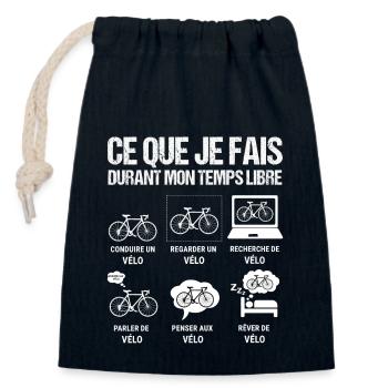 Ce que je fais durant mon temps libre velo - Sac cadeau en coton avec cordon (14 x 20 cm) - bleu marine - Devant