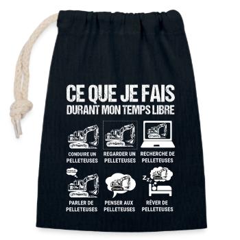 Ce que je fais durant mon temps libre Pelleteuses - Sac cadeau en coton avec cordon (14 x 20 cm) - bleu marine - Devant
