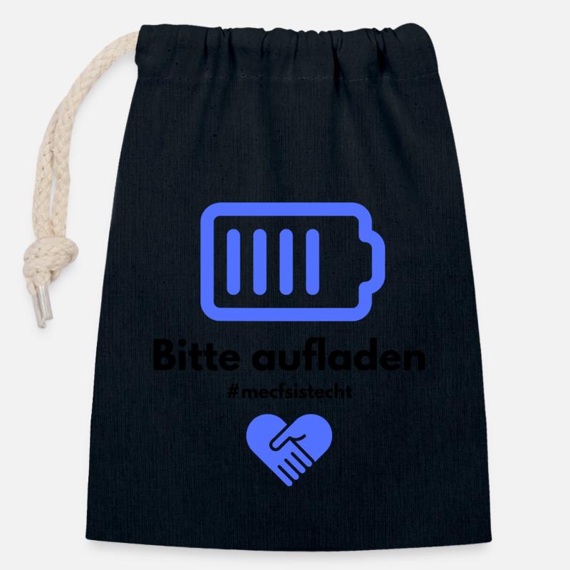 Bitte aufladen BLAU 💙 - Verschließbarer Geschenkbeutel aus Baumwolle (14x20cm) - Navy