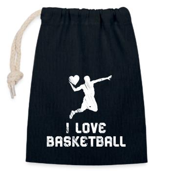 J’aime le basket-ball – Cœur pour le terrain - Sac cadeau en coton avec cordon (14 x 20 cm) - bleu marine - Devant