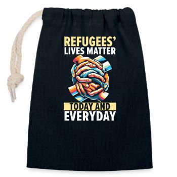 Journée mondiale des réfugiés, Immigrants évacués, - Sac cadeau en coton avec cordon (14 x 20 cm) - bleu marine - Devant