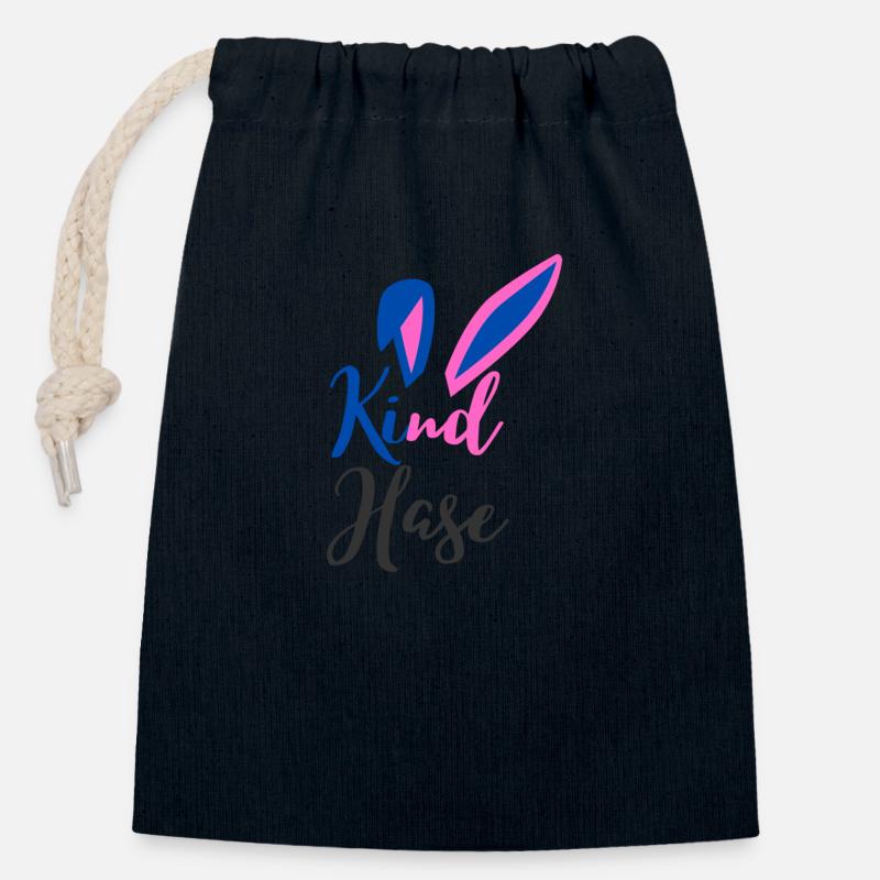 Kind Hase - Verschließbarer Geschenkbeutel aus Baumwolle (14x20cm) - Navy