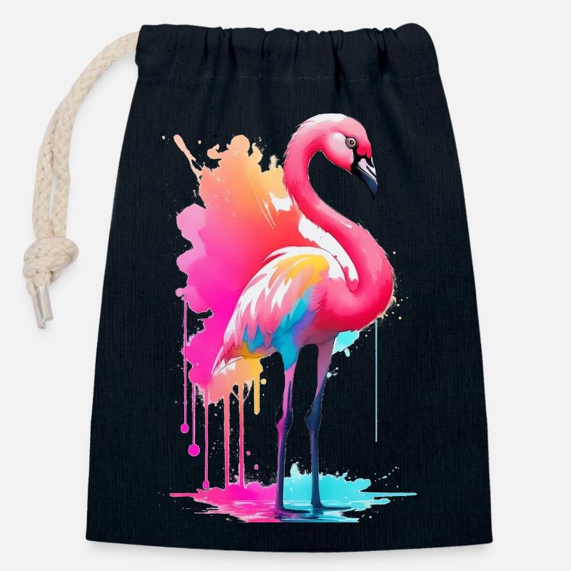 Flamingo - Verschließbarer Geschenkbeutel aus Baumwolle (14x20cm) - Navy