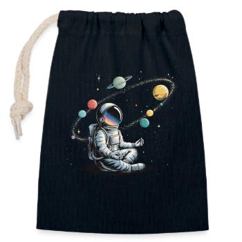Astronaut Meditation Space Planets Orbit - Closable cotton gift bag (14x20cm) - navy - Front
