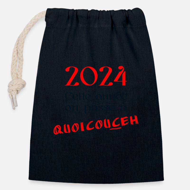 2024 cette année on passe à quoicouceh - Sac cadeau en coton avec cordon (14 x 20 cm) - bleu marine