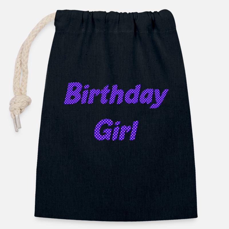 fille d’anniversaire - Sac cadeau en coton avec cordon (14 x 20 cm) - bleu marine