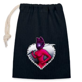 Ninja Biker Kitty - Sac cadeau en coton avec cordon (14 x 20 cm) - bleu marine - Devant