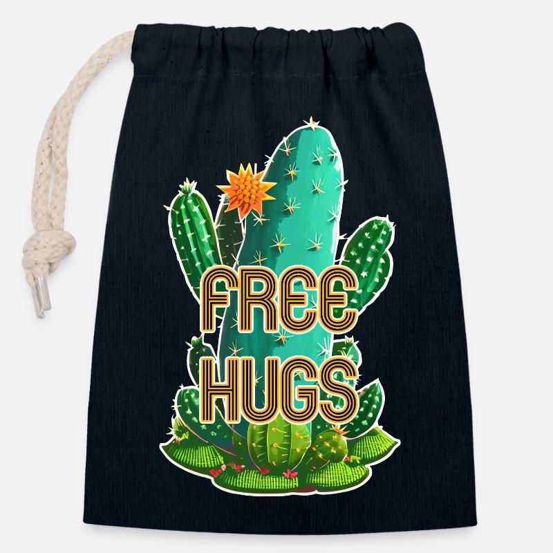 Câlins gratuits - Câlins pour Umme - Cactus - Sac cadeau en coton avec cordon (14 x 20 cm) - bleu marine