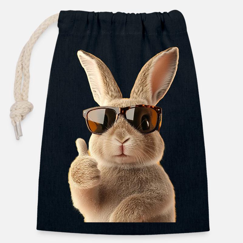 Lapin de Pâques mignon - Sac cadeau en coton avec cordon (14 x 20 cm) - bleu marine