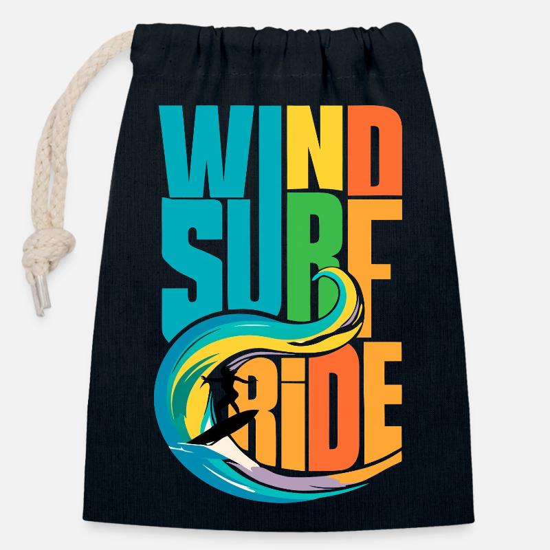 Farbenfrohe Windsurf-Ride-Action-Kunst - Lebendige Gewässer - Verschließbarer Geschenkbeutel aus Baumwolle (14x20cm) - Navy