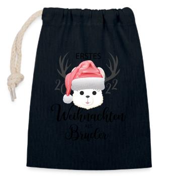 Akpaka Bruder Erstes Weihnachten - Verschließbarer Geschenkbeutel aus Baumwolle (14x20cm) - Navy - Vorne