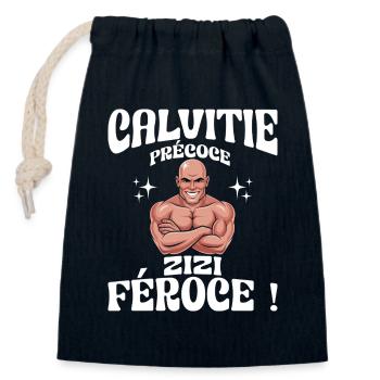 Calvitie Précoce Zizi Féroce Humour - Sac cadeau en coton avec cordon (14 x 20 cm) - bleu marine - Devant