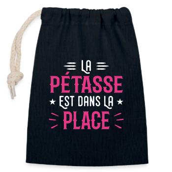 La Petasse est Dans La Place - Sac cadeau en coton avec cordon (14 x 20 cm) - bleu marine - Devant