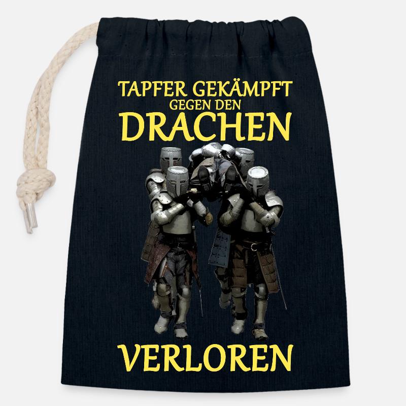 Tapferer Kampf gegen Drachen - Verschließbarer Geschenkbeutel aus Baumwolle (14x20cm) - Navy