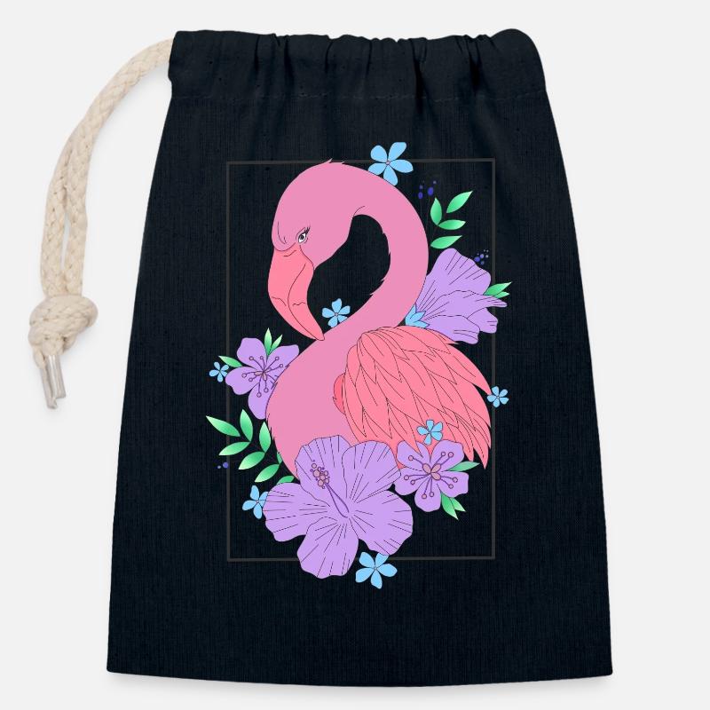 Flamingo Flower Flower - Closable cotton gift bag (14x20cm) - navy