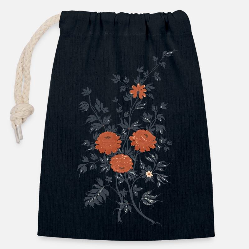 Les fleurs de Lars et Sigrin - Sac cadeau en coton avec cordon (14 x 20 cm) - bleu marine