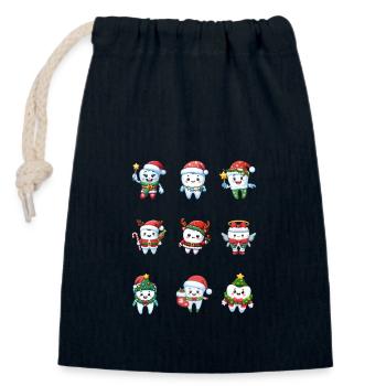 Merry Teeth - Chemise de Noël pour dentistes - Sac cadeau en coton avec cordon (14 x 20 cm) - bleu marine - Devant