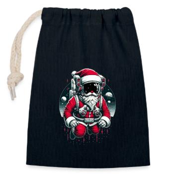 Santa Claus in space - Closable cotton gift bag (14x20cm) - navy - Front
