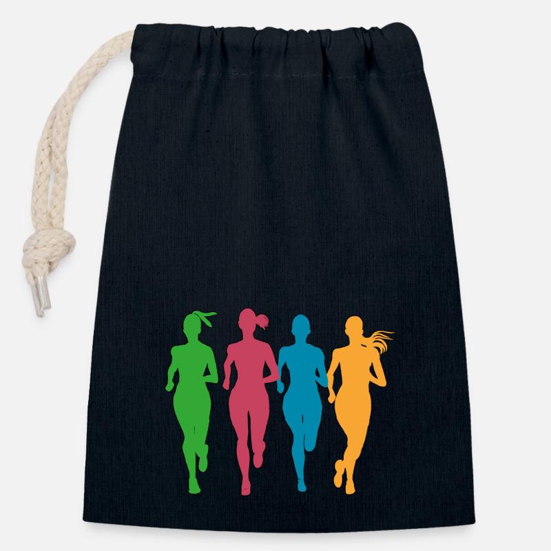 Les joggeurs en action - Sac cadeau en coton avec cordon (14 x 20 cm) - bleu marine