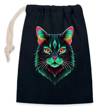 Chat noir mystique et fluo - Sac cadeau en coton avec cordon (14 x 20 cm) - bleu marine - Devant