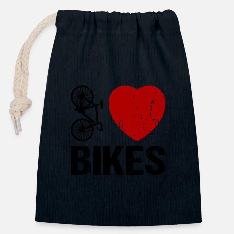 I love bikes cyclists - Closable cotton gift bag (14x20cm) - navy