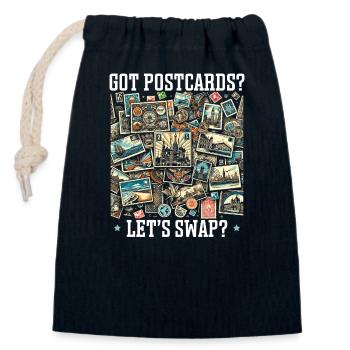 Collectionneur de timbres, Collectionneur de cartes postales, Philatélie - Sac cadeau en coton avec cordon (14 x 20 cm) - bleu marine - Devant