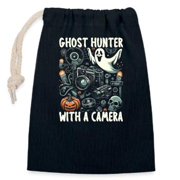 Photographie drôle de caméraman de costume d'Halloween - Sac cadeau en coton avec cordon (14 x 20 cm) - bleu marine - Devant