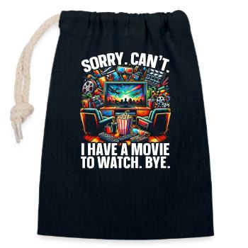 Citation « ciné-ciné-amateur de pop-corn-film » - Sac cadeau en coton avec cordon (14 x 20 cm) - bleu marine - Devant
