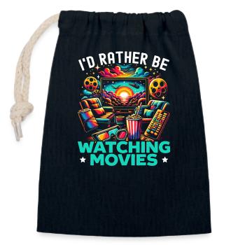 Citation « ciné-ciné-amateur de pop-corn-film » - Sac cadeau en coton avec cordon (14 x 20 cm) - bleu marine - Devant