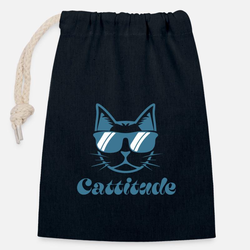 Cattitude - Closable cotton gift bag (14x20cm) - navy