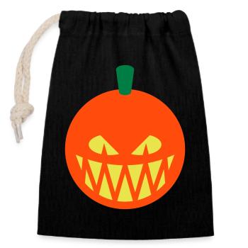 Halloween Kürbis (Kürbislaterne / Emoji / 3C) - Verschließbarer Geschenkbeutel aus Baumwolle (14x20cm) - Schwarz - Vorne