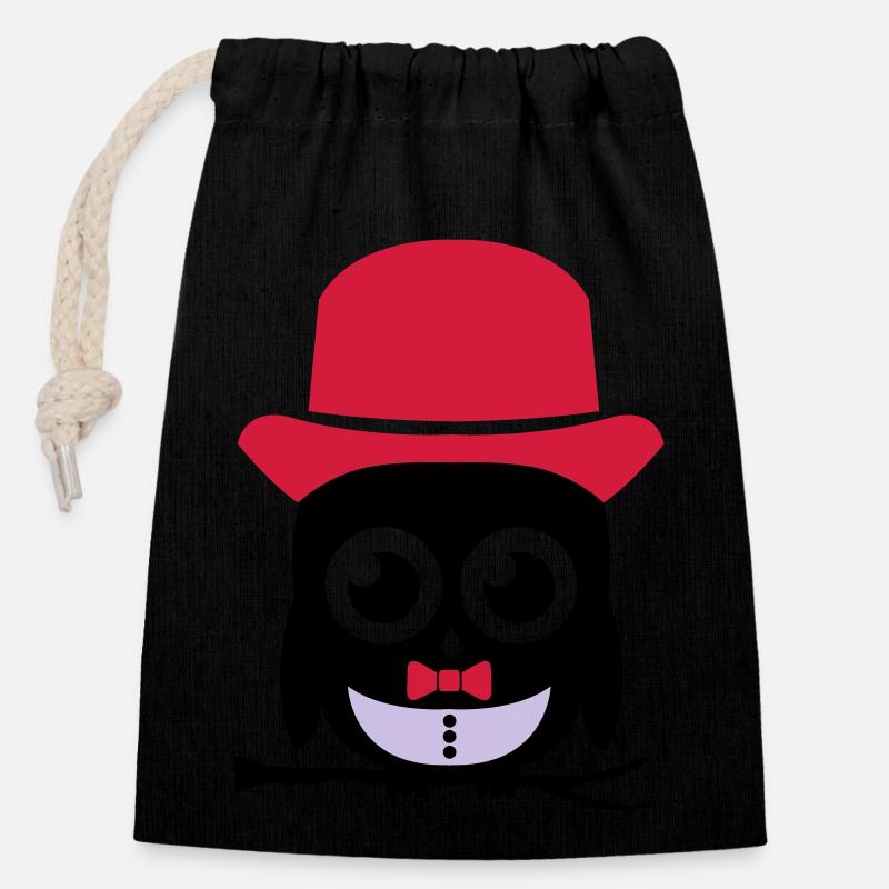 hibou sir 02 copie - Sac cadeau en coton avec cordon (14 x 20 cm) - noir