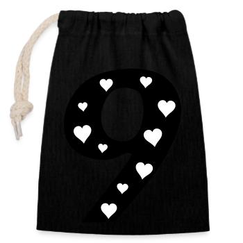 9 Birthday with heart - Closable cotton gift bag (14x20cm) - black - Front