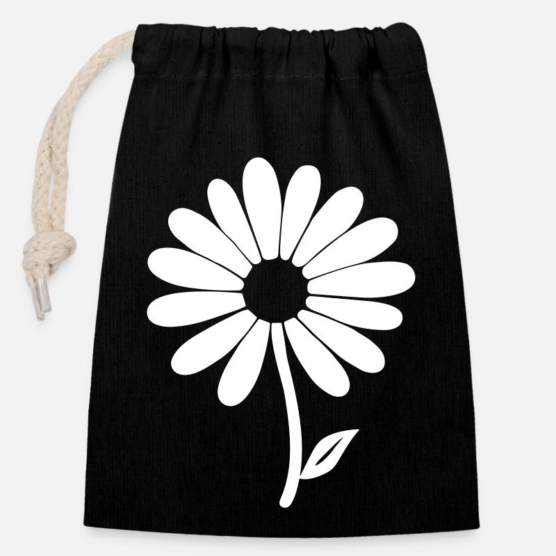 Gänseblümchen Grace - Verschließbarer Geschenkbeutel aus Baumwolle (14x20cm) - Schwarz