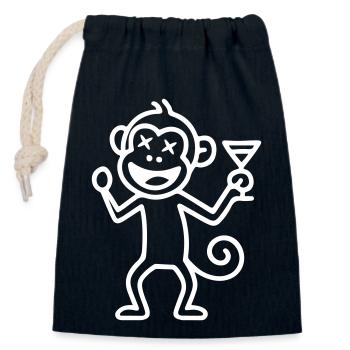 Singe de fête - Sac cadeau en coton avec cordon (14 x 20 cm) - bleu marine - Devant