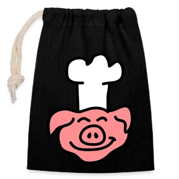 Pig Chef Head - Verschließbarer Geschenkbeutel aus Baumwolle (14x20cm) - Schwarz - Vorne
