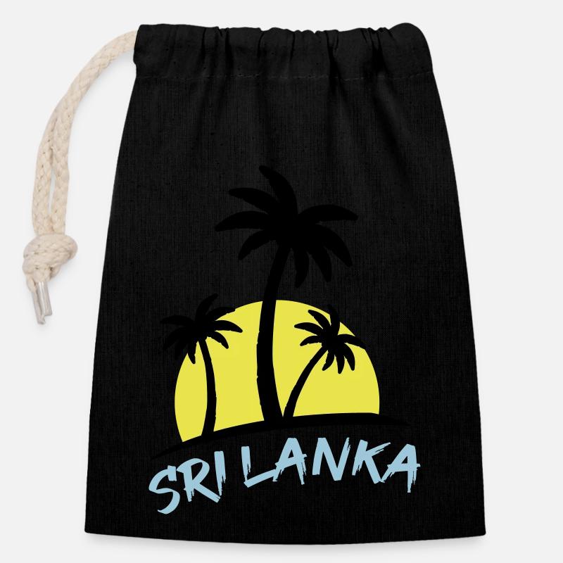 Sri Lanka - Sac cadeau en coton avec cordon (14 x 20 cm) - noir
