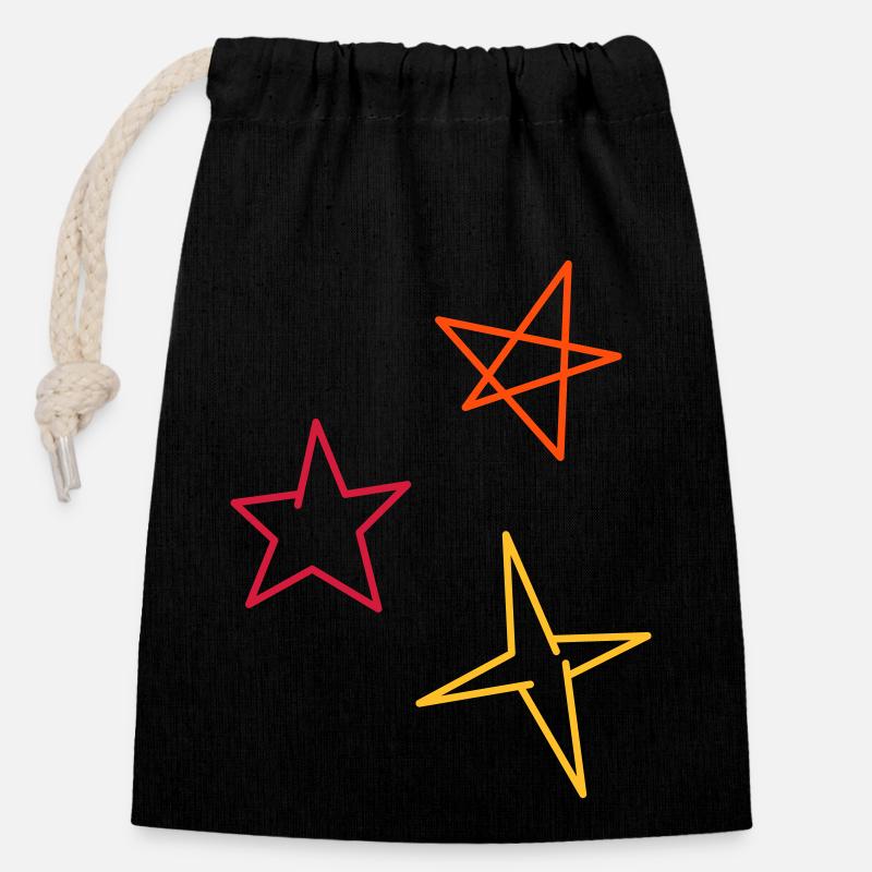 Stars tricolor - Closable cotton gift bag (14x20cm) - black
