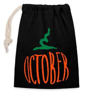 Octobre, Citrouille - Sac cadeau en coton avec cordon (14 x 20 cm) - noir - Devant
