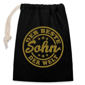 Bester Sohn (Stempel) - Verschließbarer Geschenkbeutel aus Baumwolle (14x20cm) - Schwarz - Vorne