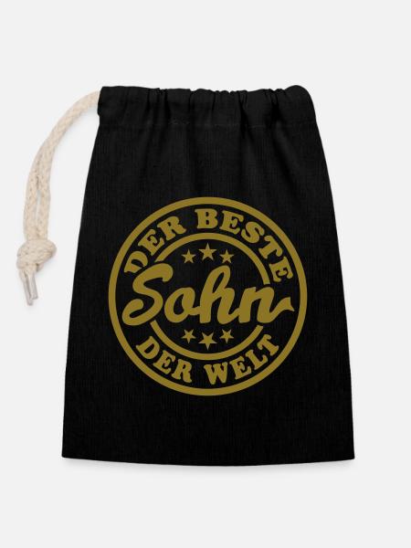 Bester Sohn (Stempel) - Verschließbarer Geschenkbeutel aus Baumwolle (14x20cm) - Schwarz