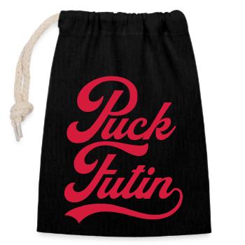 puck futin logo design - Closable cotton gift bag (14x20cm) - black - Front