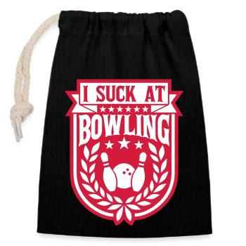 I suck at bowling - Closable cotton gift bag (14x20cm) - black - Front
