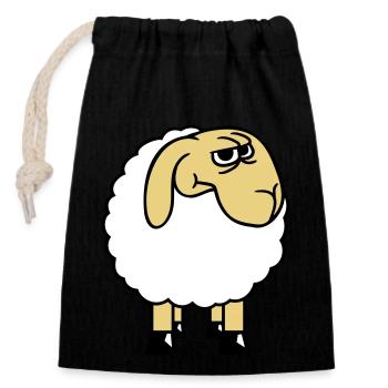 Sheep looks skeptical, critical, suspicious stares - Closable cotton gift bag (14x20cm) - black - Front