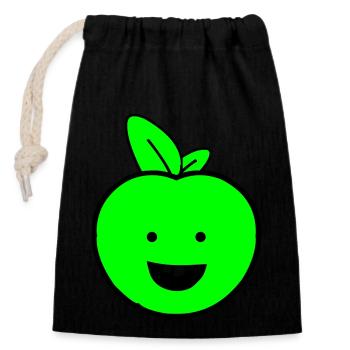 apfel smile - Verschließbarer Geschenkbeutel aus Baumwolle (14x20cm) - Schwarz - Vorne