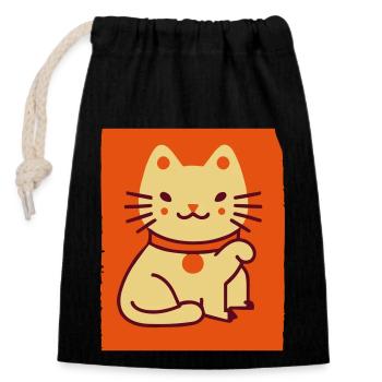 Katze Winkekatze Asia - Verschließbarer Geschenkbeutel aus Baumwolle (14x20cm) - Schwarz - Vorne