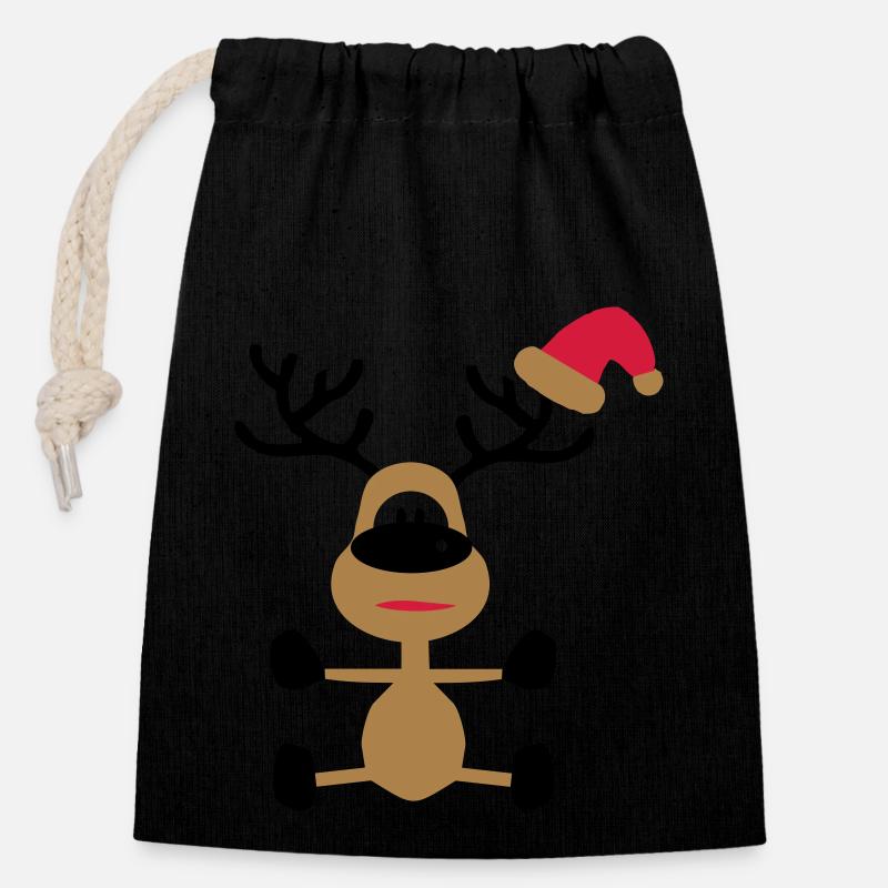 Noël - Sac cadeau en coton avec cordon (14 x 20 cm) - noir