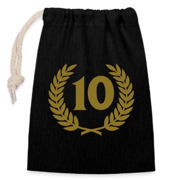 Couronne de laurier et le numéro (10) - Sac cadeau en coton avec cordon (14 x 20 cm) - noir - Devant