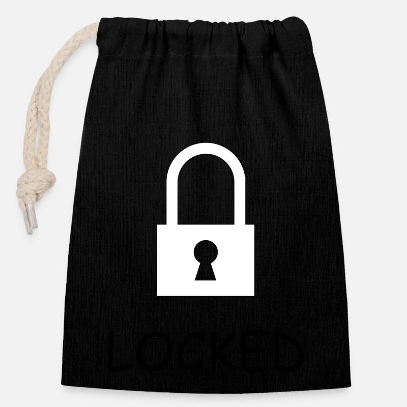 Lock closed with text: "Locked" - Closable cotton gift bag (14x20cm) - black